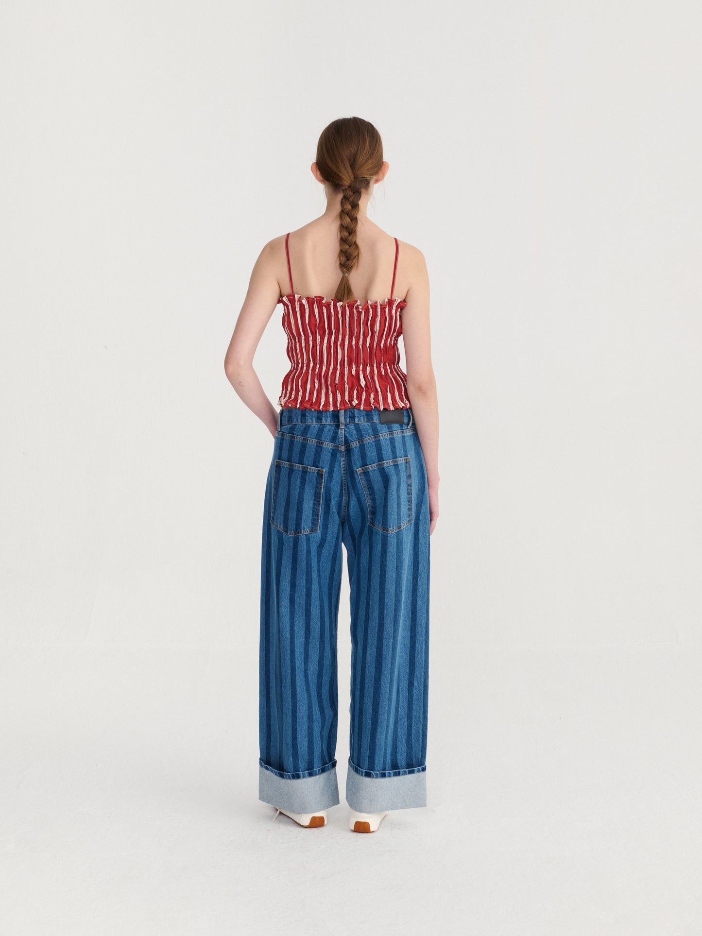 Striped Wide-leg Denim Pants
