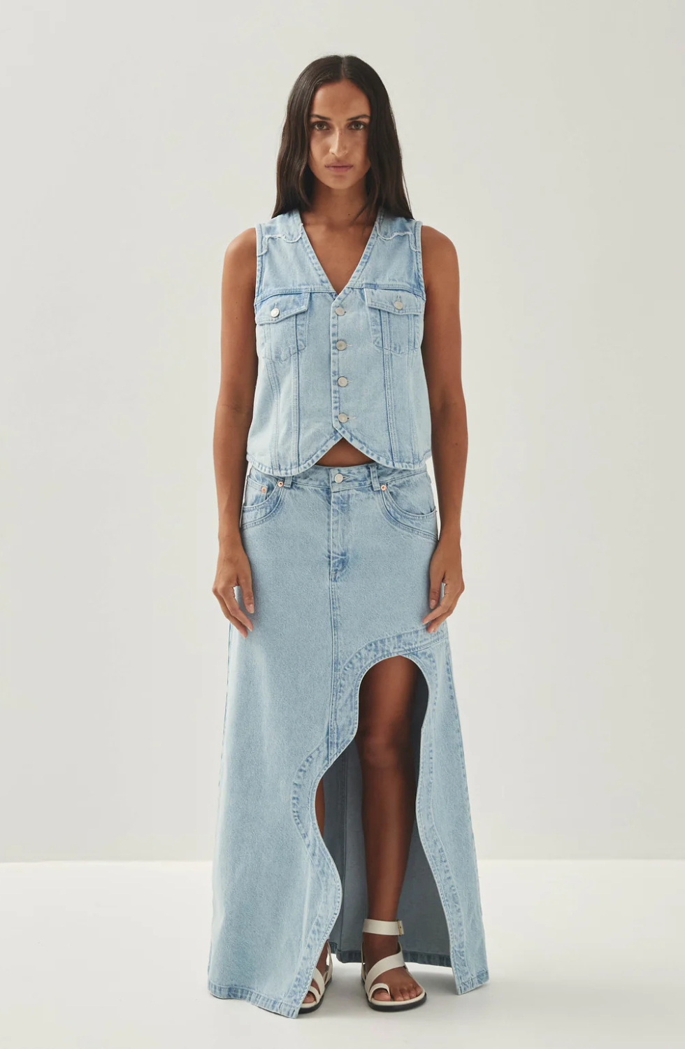 Alohas - Carmina Light Blue Denim Skirt