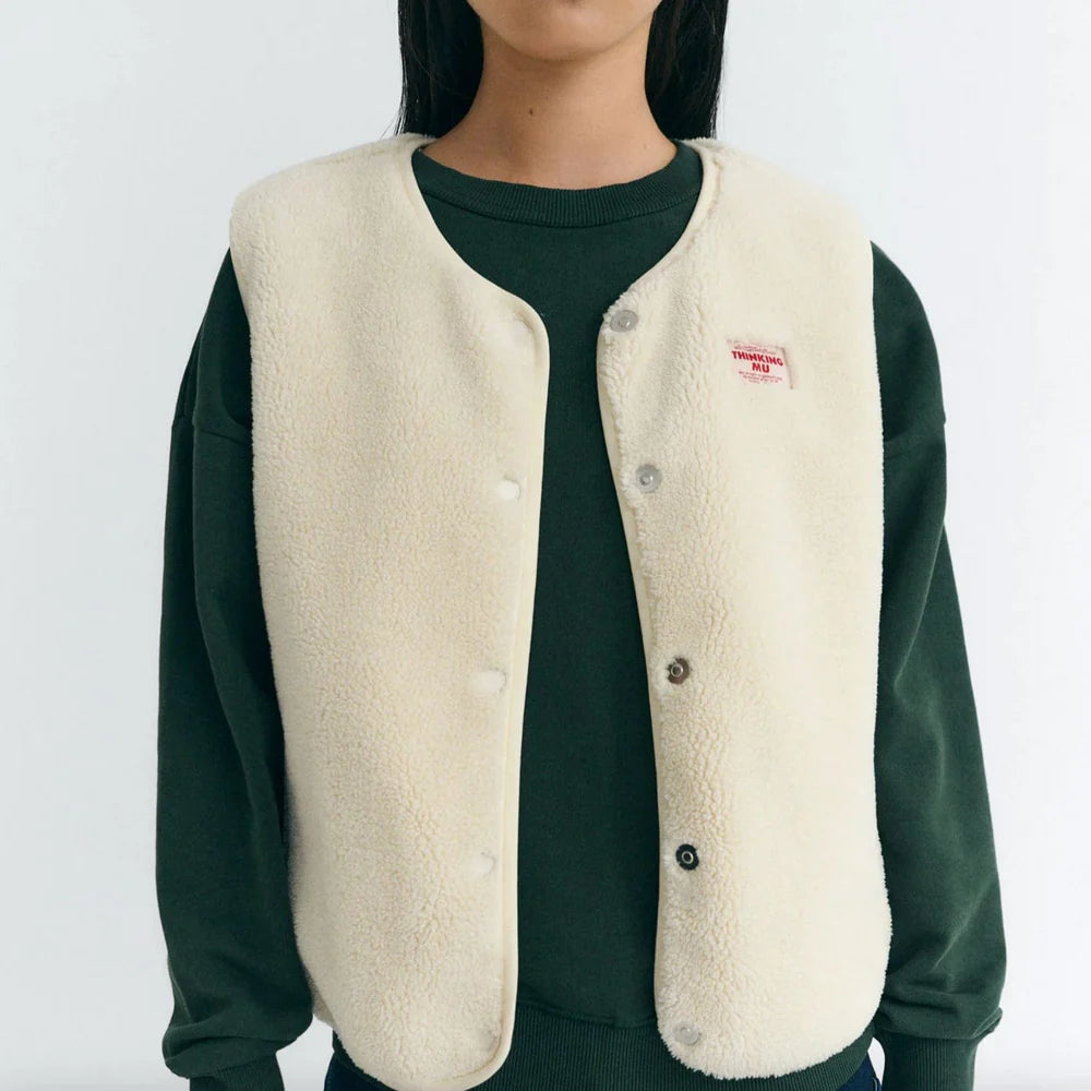 Thinking Mu - Ecru fleece Jay vest