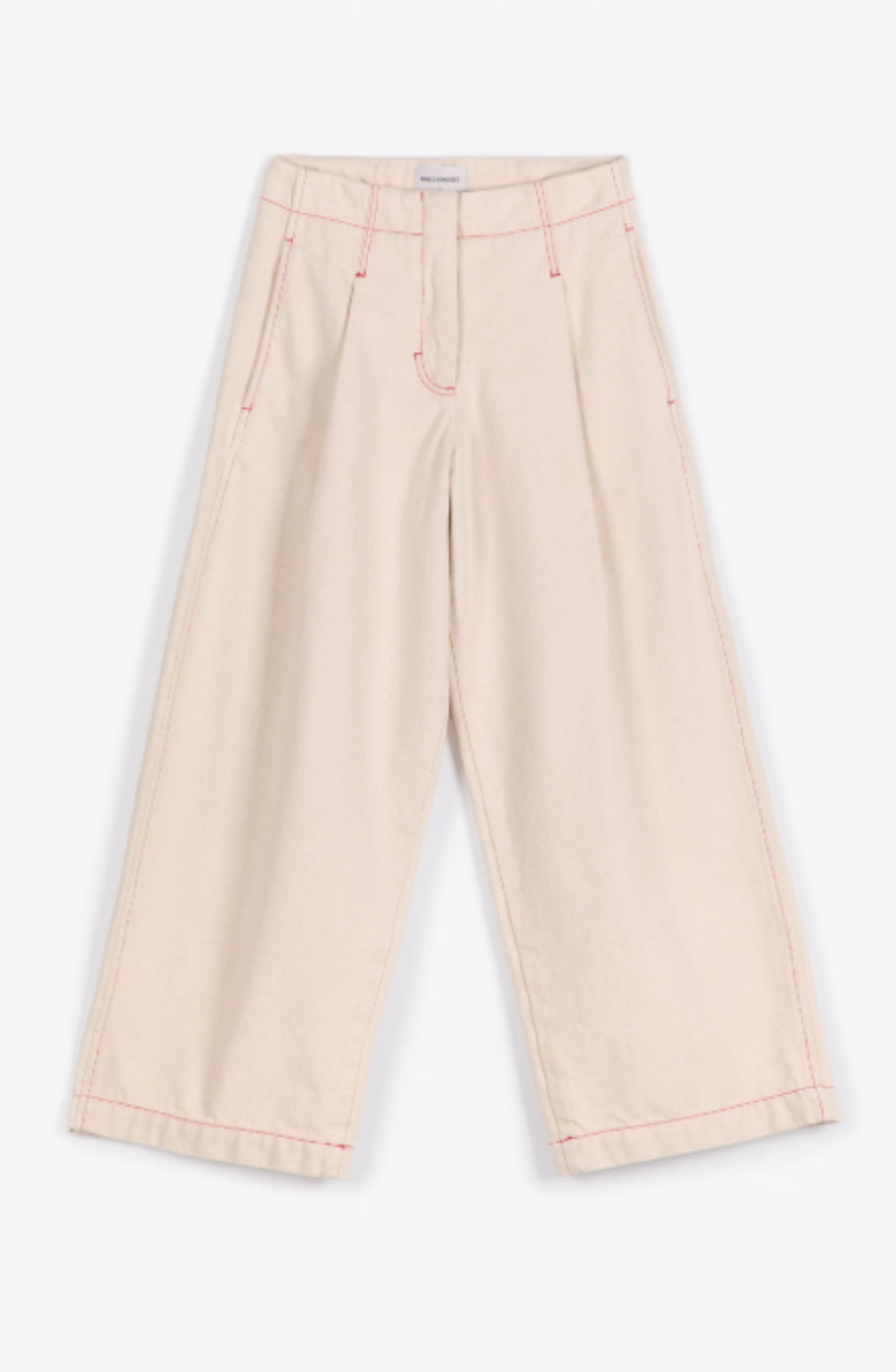 Ecru Twill Pleated Barrel Pants