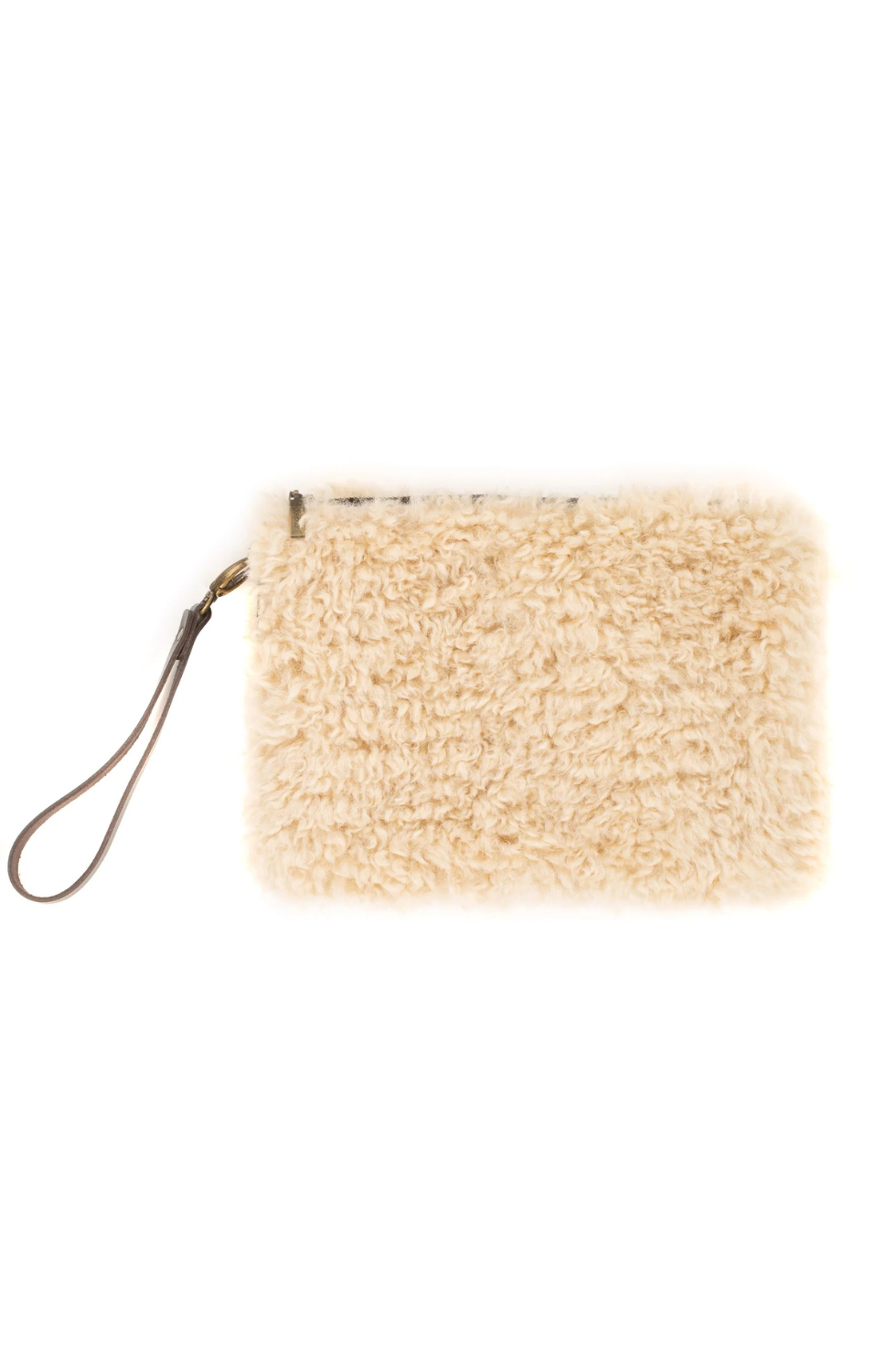 Clutch Bag with Wrist Strap: Cream Faux Sheepskin