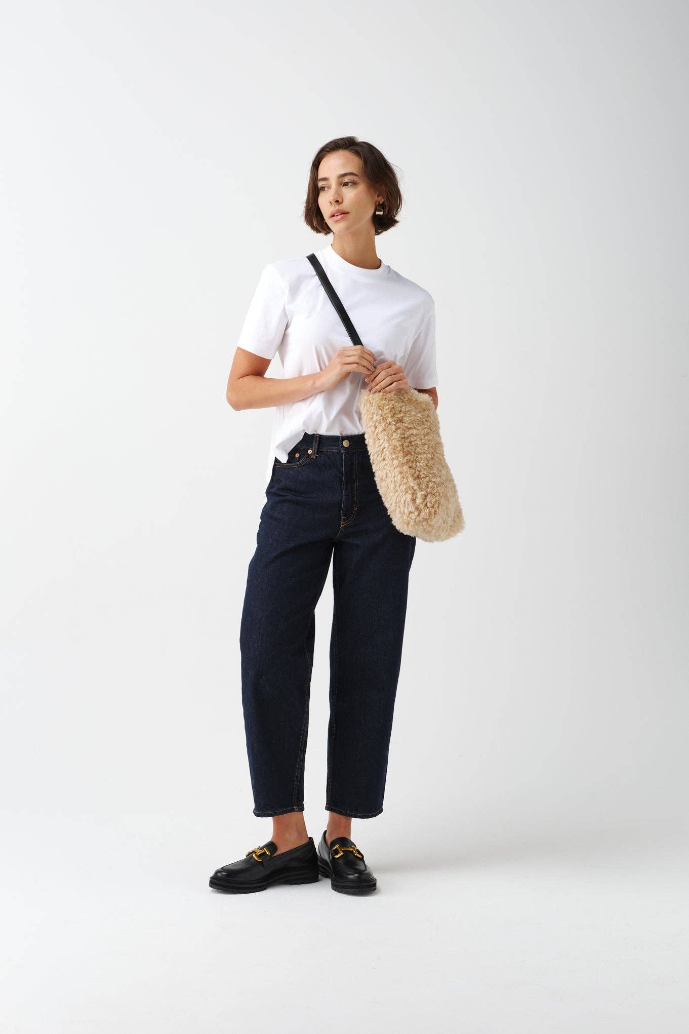 Barrel Tote Bag - Cream Faux Sheepskin