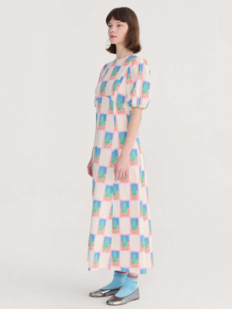 Simple Pear pattern puff sleeve dress