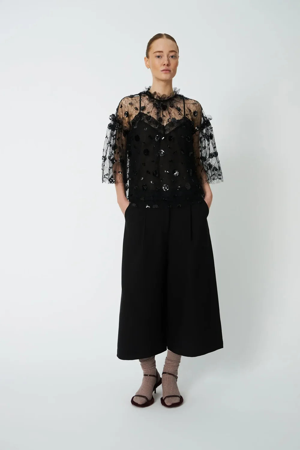 Sequins Mesh Blouse - Black