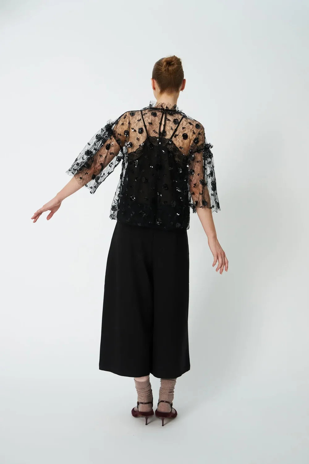 Sequins Mesh Blouse - Black