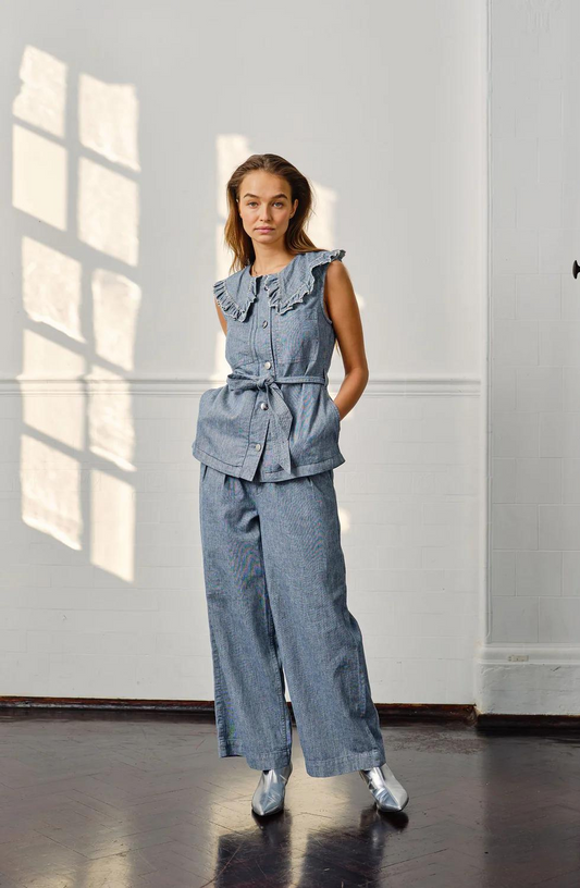 Seventy + Mochi - Penelope pant in indigo linen