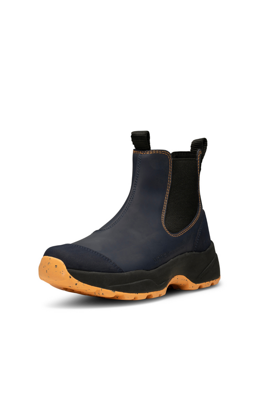 Woden Siri waterproof boot - Dark navy and Papaya