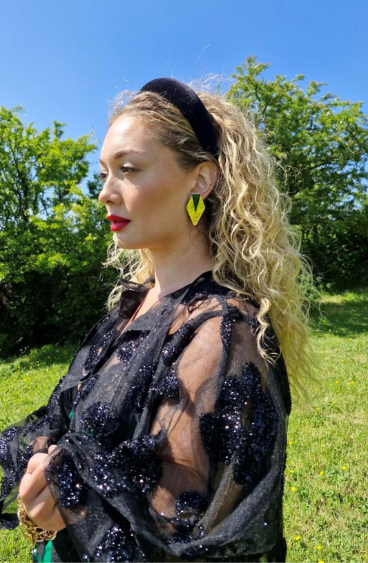 Eve Ray - Monica Earrings - Gold & Marble Green