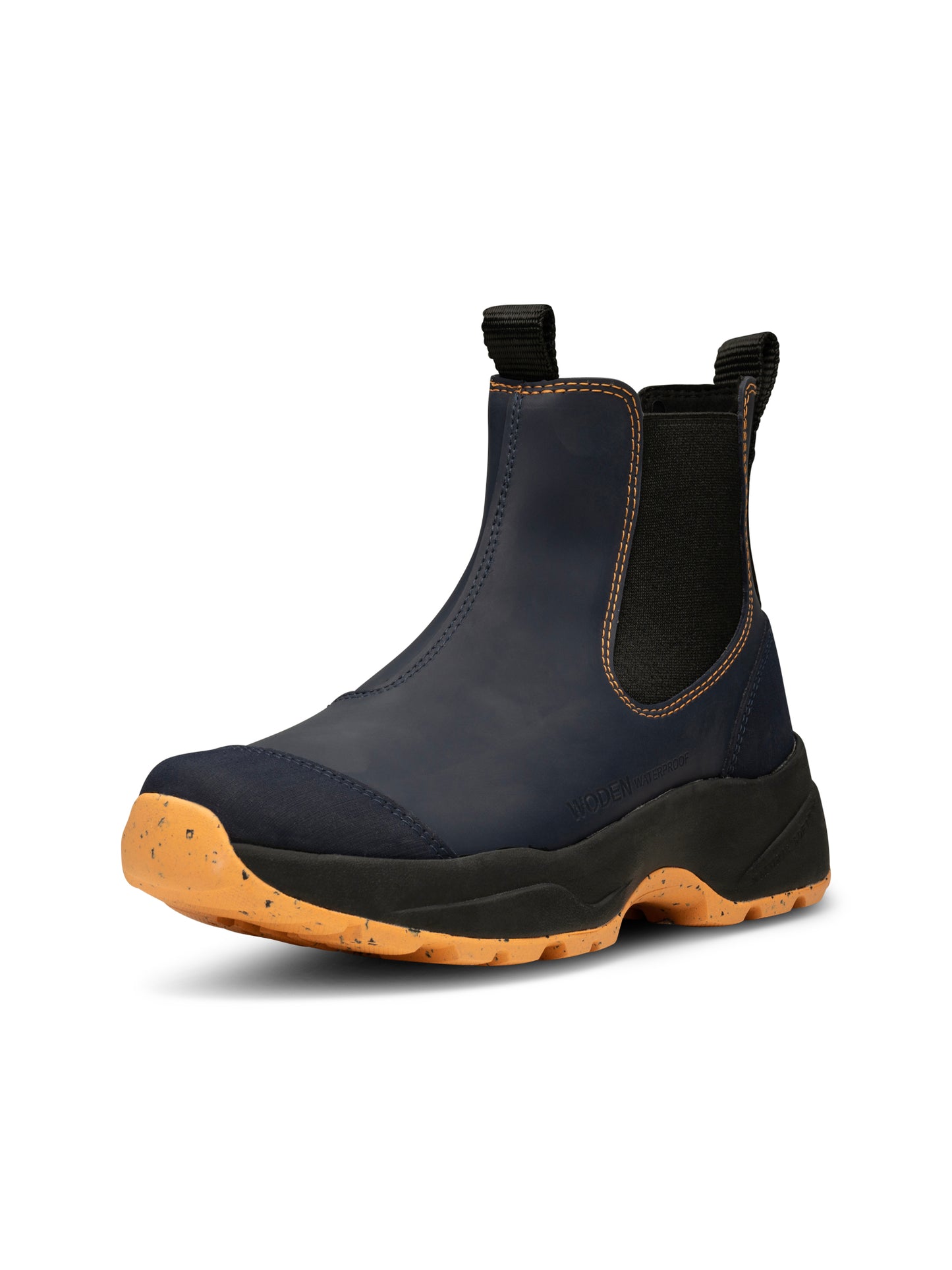Woden Siri waterproof boot - Dark navy and Papaya