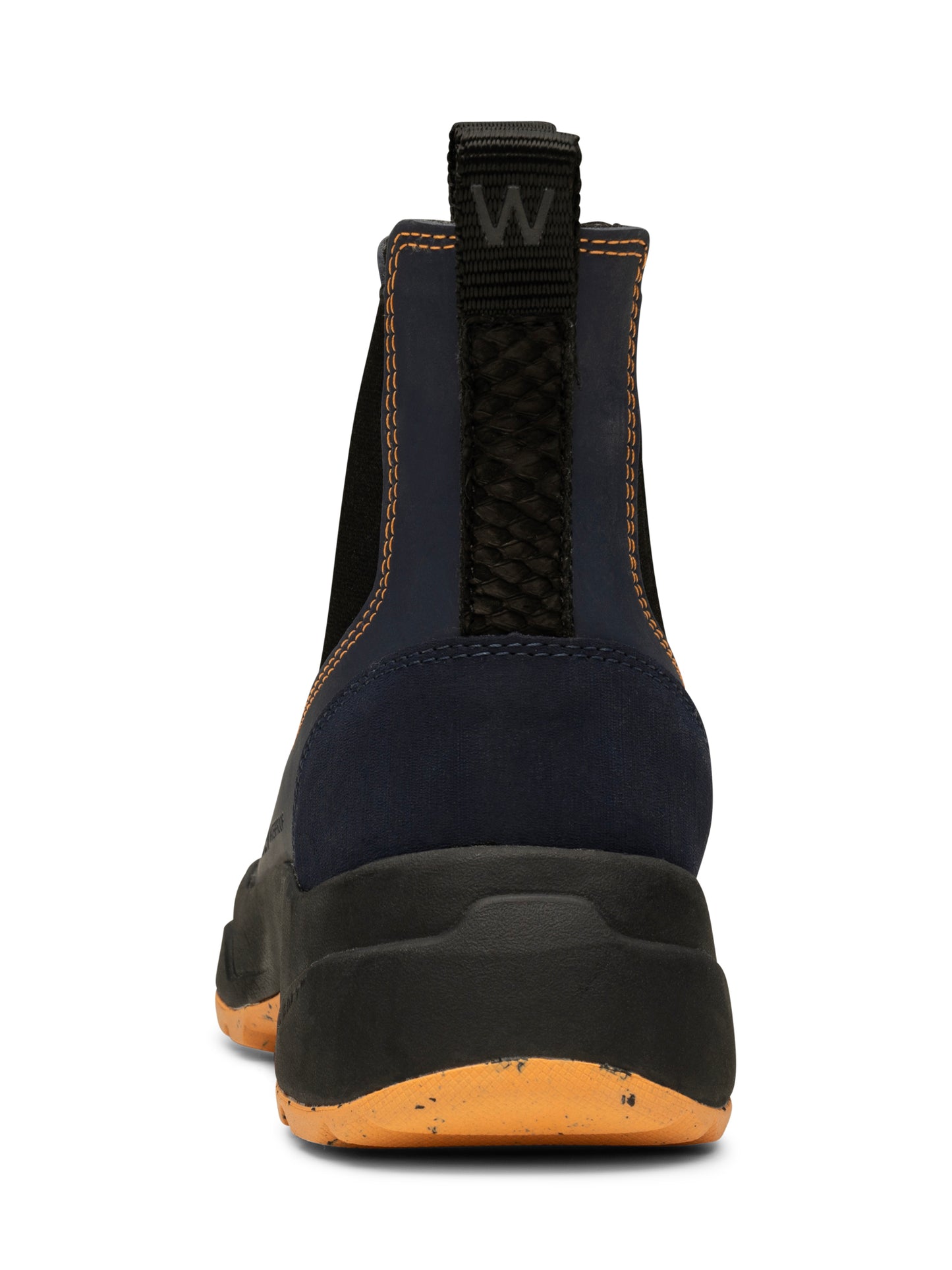 Woden Siri waterproof boot - Dark navy and Papaya