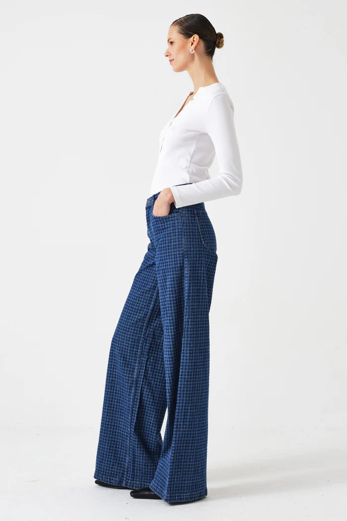 Seventy + Mochi - Bay Wide Leg Jean in Houndstooth Idaho