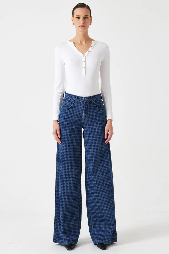 Seventy + Mochi - Bay Wide Leg Jean in Houndstooth Idaho