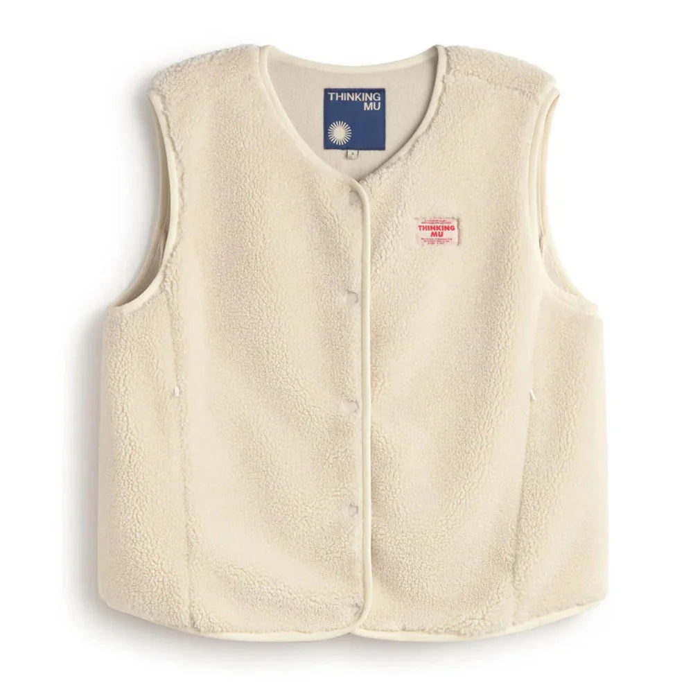 Thinking Mu - Ecru fleece Jay vest