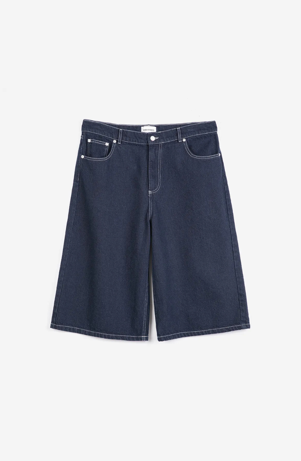 Contrast‑stitching denim bermuda
