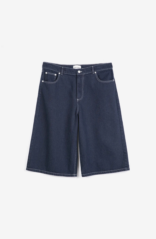 Contrast‑stitching denim bermuda