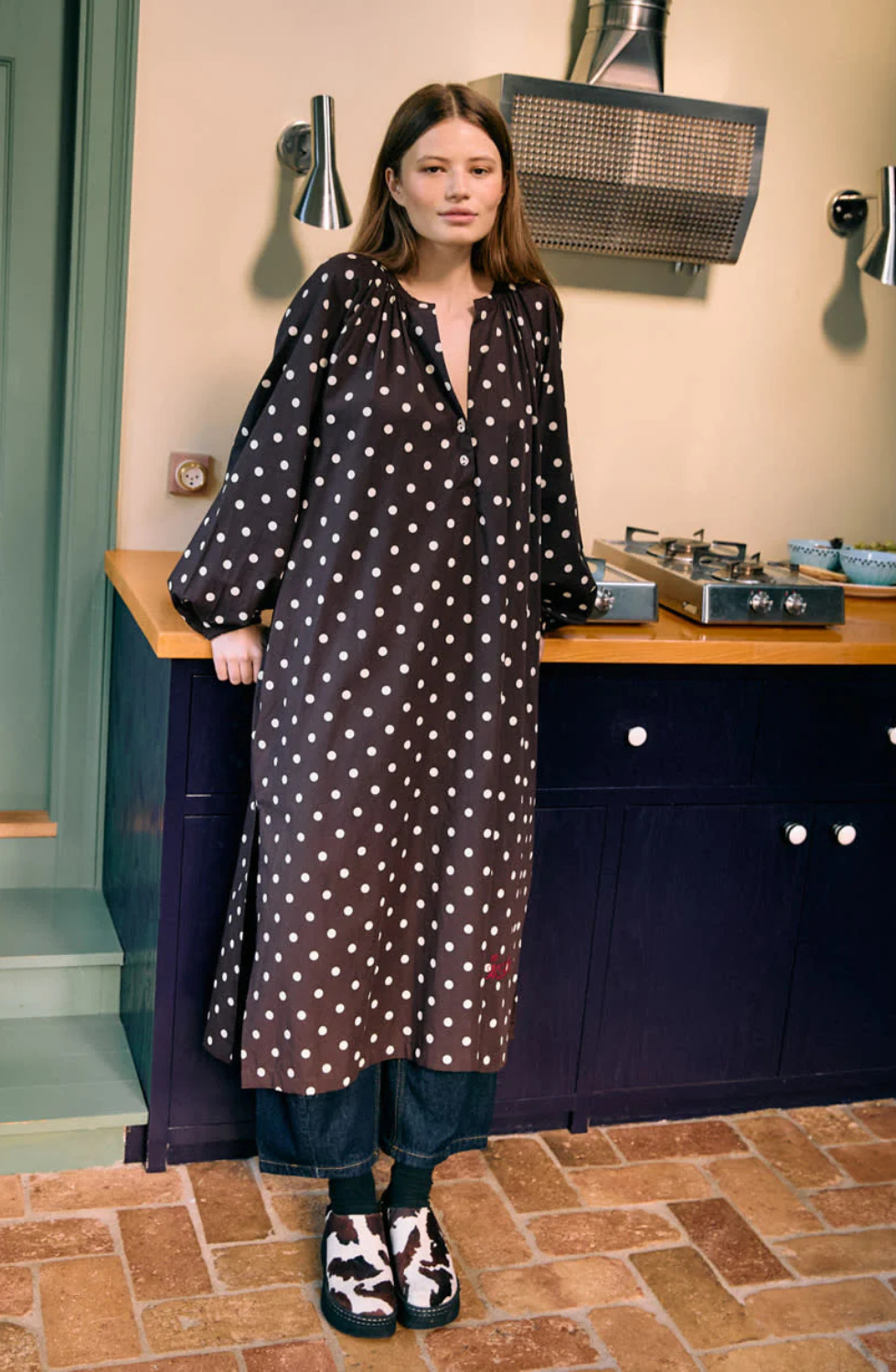Lara Dress- Brown Dot