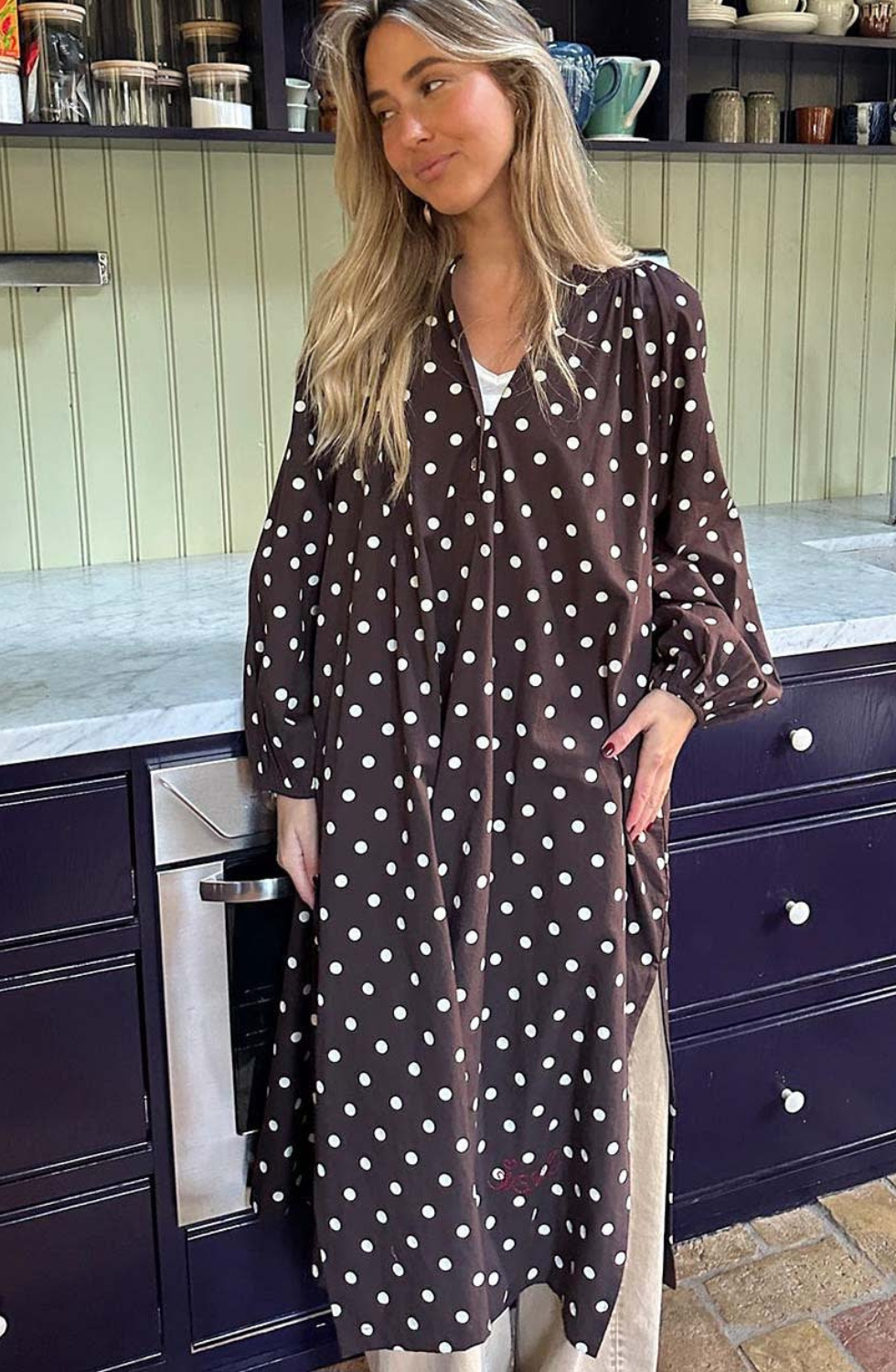 Lara Dress- Brown Dot
