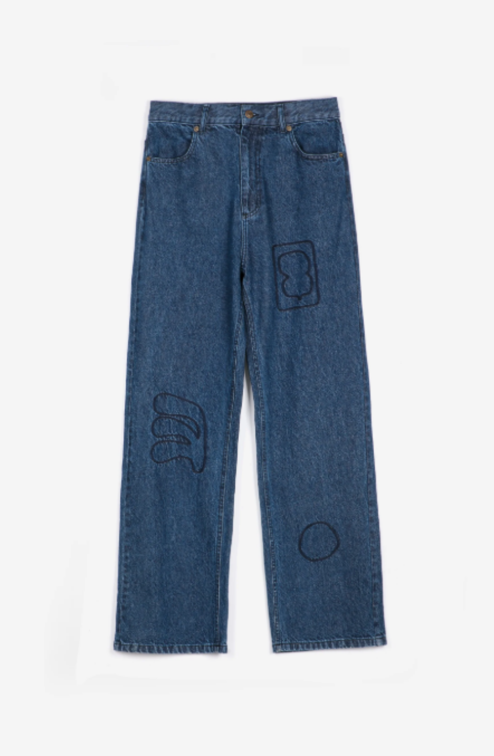 Embroidery Washed Mid Waist Jeans