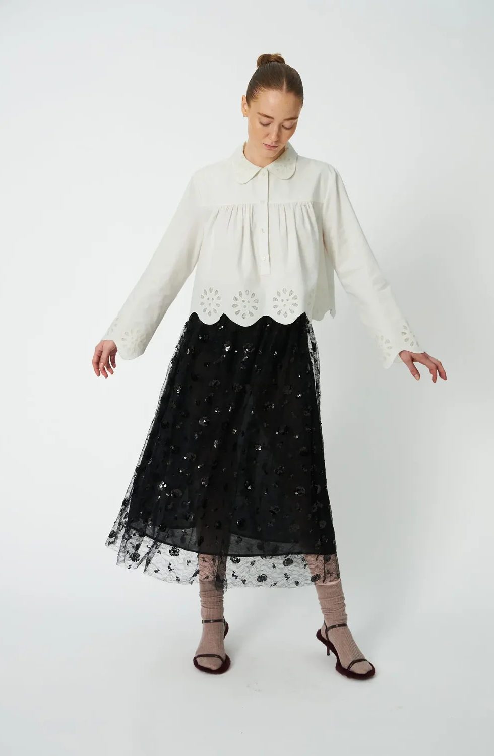 Sequins Mesh Skirt - Black