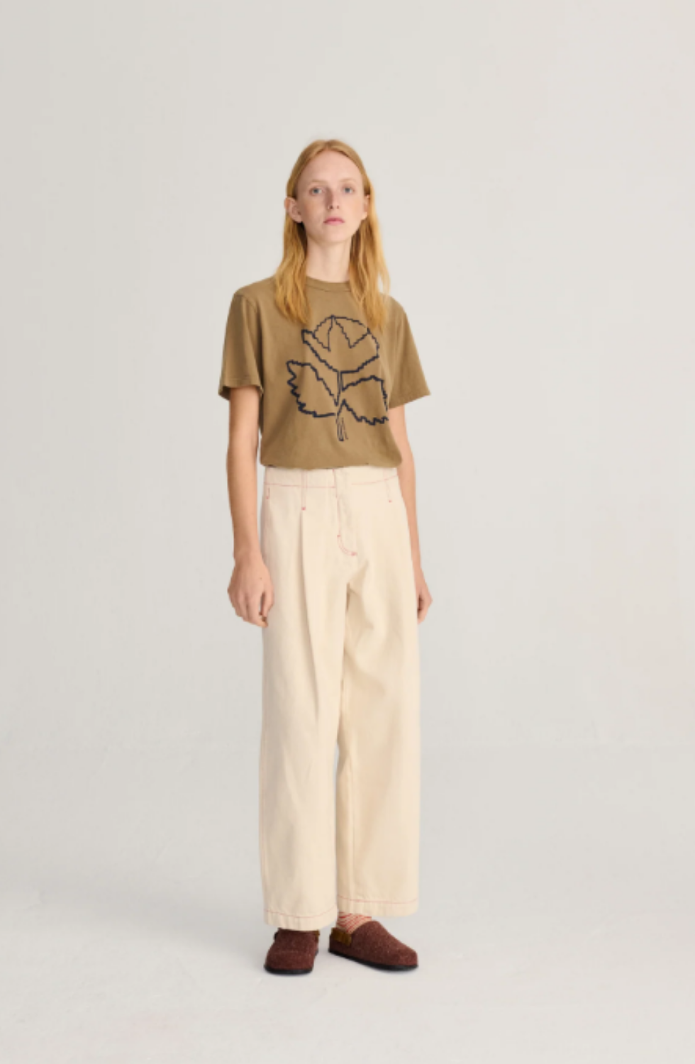 Ecru Twill Pleated Barrel Pants