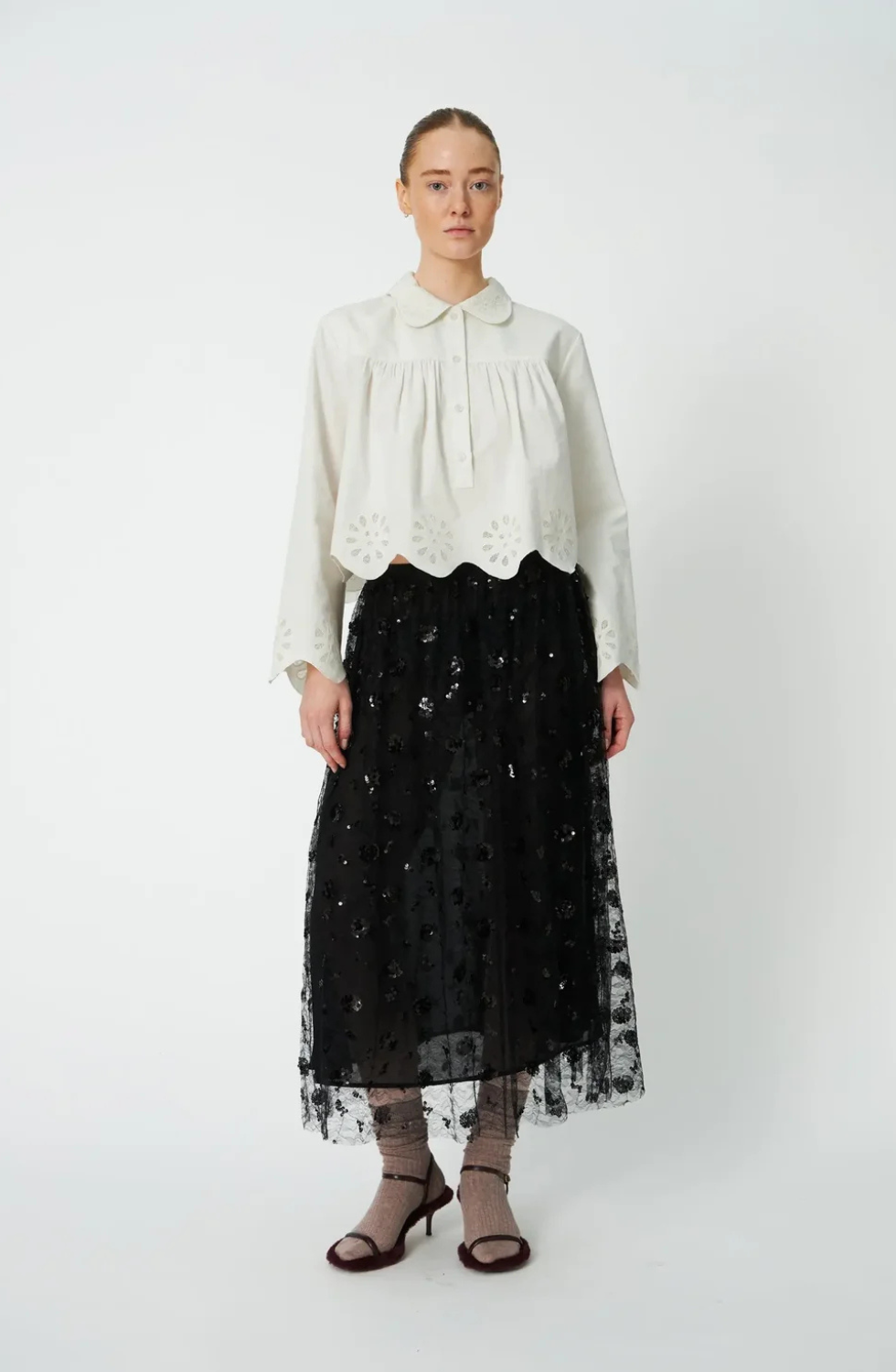 Sequins Mesh Skirt - Black