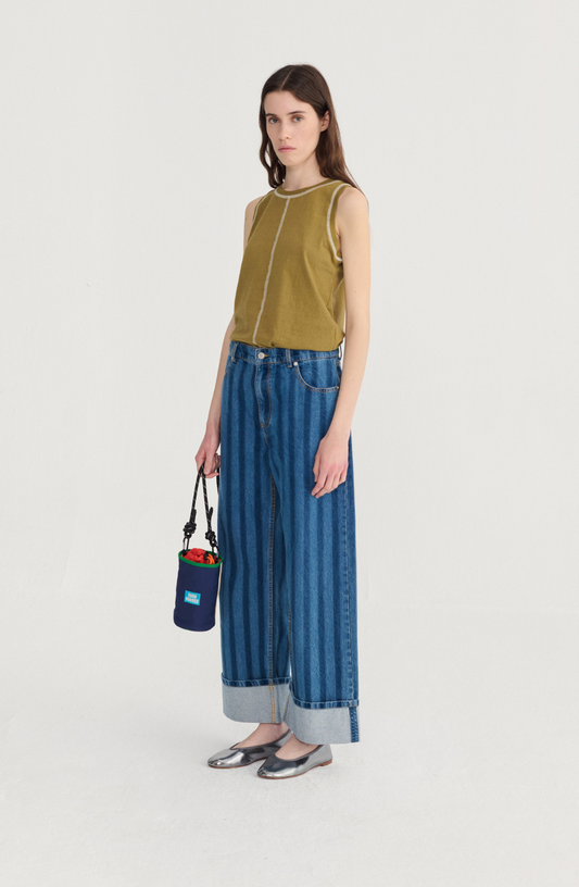 Striped Wide-leg Denim Pants